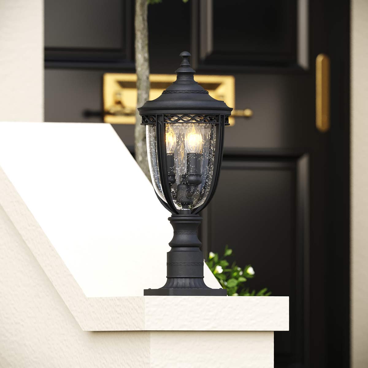 Feiss Pedestal Lantern from the English Bridle range. English Bridle 3 Light Medium Pedestal Product Code = FE-EB3-M-BLK