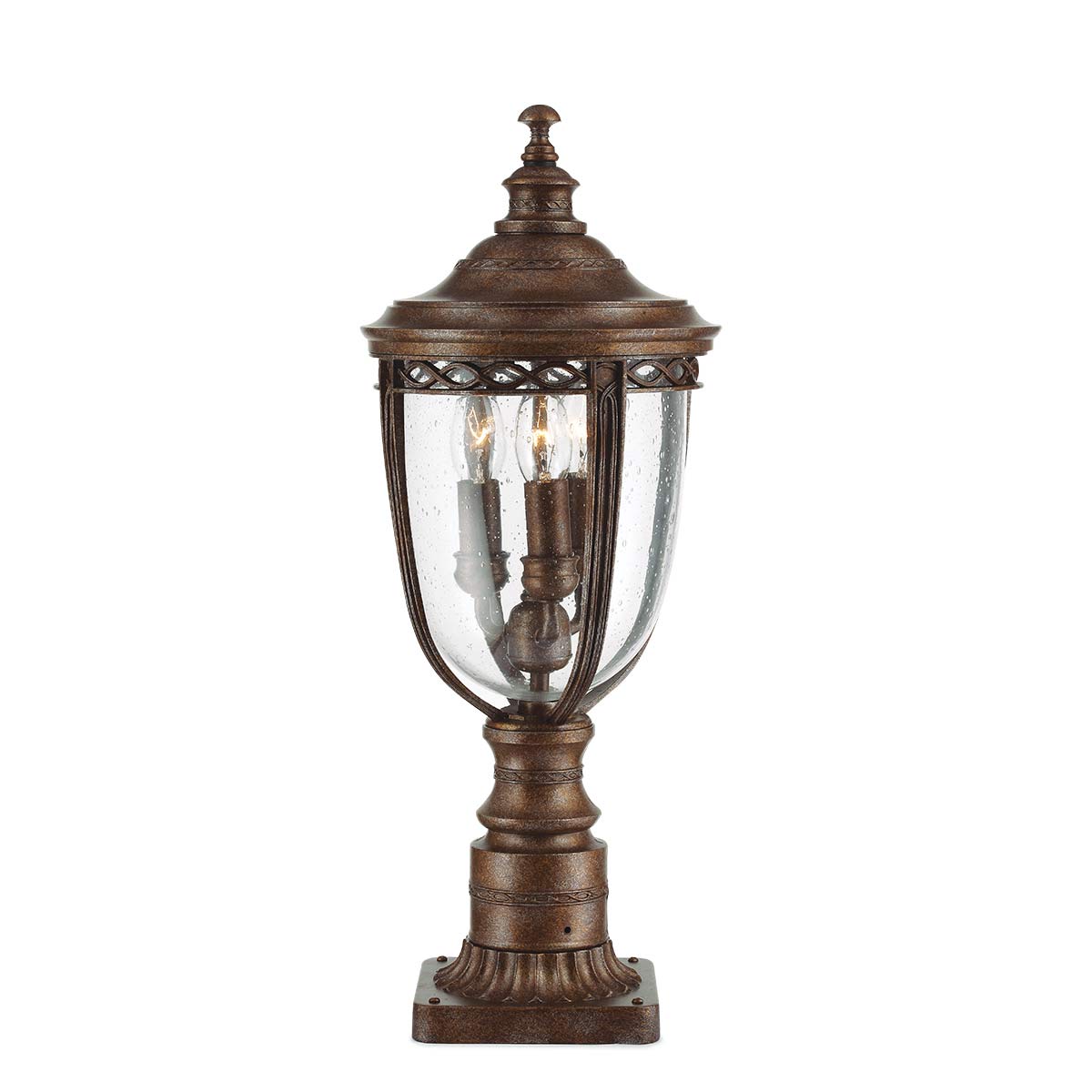 Feiss Pedestal Lantern from the English Bridle range. English Bridle 3 Light Medium Pedestal Product Code = FE-EB3-M-BRB