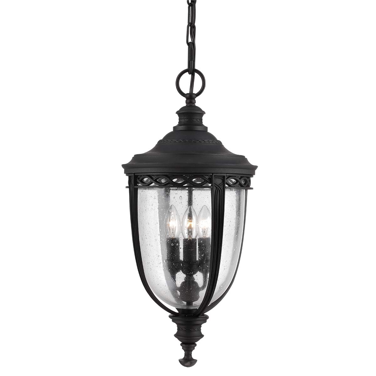 Feiss Outdoor Hanging from the English Bridle range. English Bridle 3 Light Large Chain Lantern Product Code = FE-EB8-L-BLK