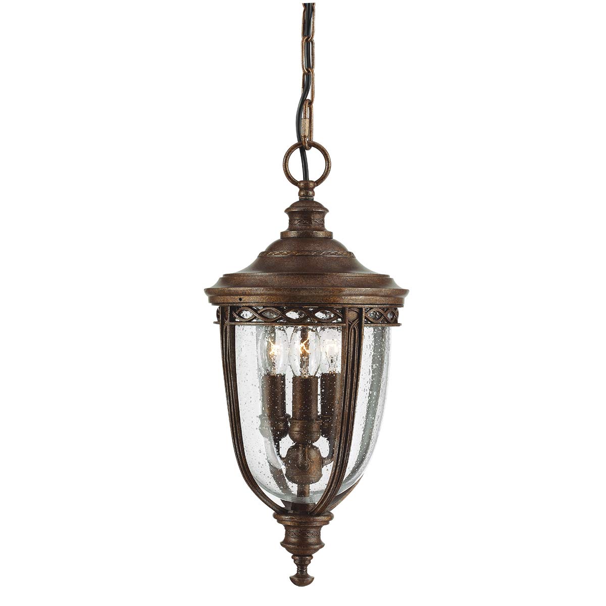 Feiss Outdoor Hanging from the English Bridle range. English Bridle 3 Light Medium Chain Lantern Product Code = FE-EB8-M-BRB
