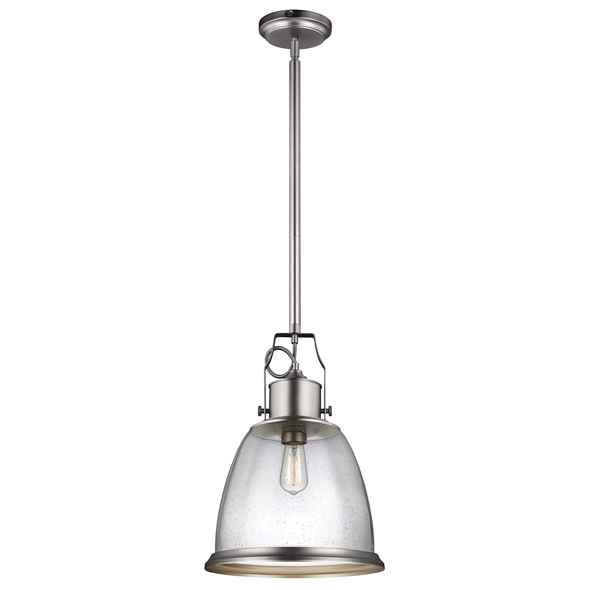 Feiss Pendant from the Hobson range. Hobson 1 Light Large Pendant Satin Nickel Product Code = FE-HOBSON-P-L-SN