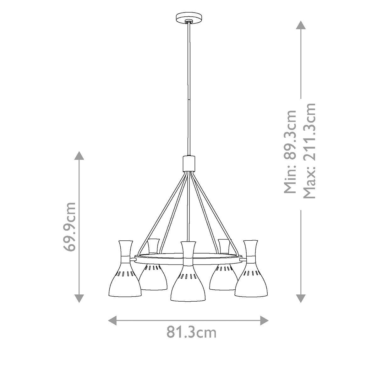 Feiss Chandelier from the Joan range. Joan 5 Light Chandelier – SKU FE-JOAN5-MW