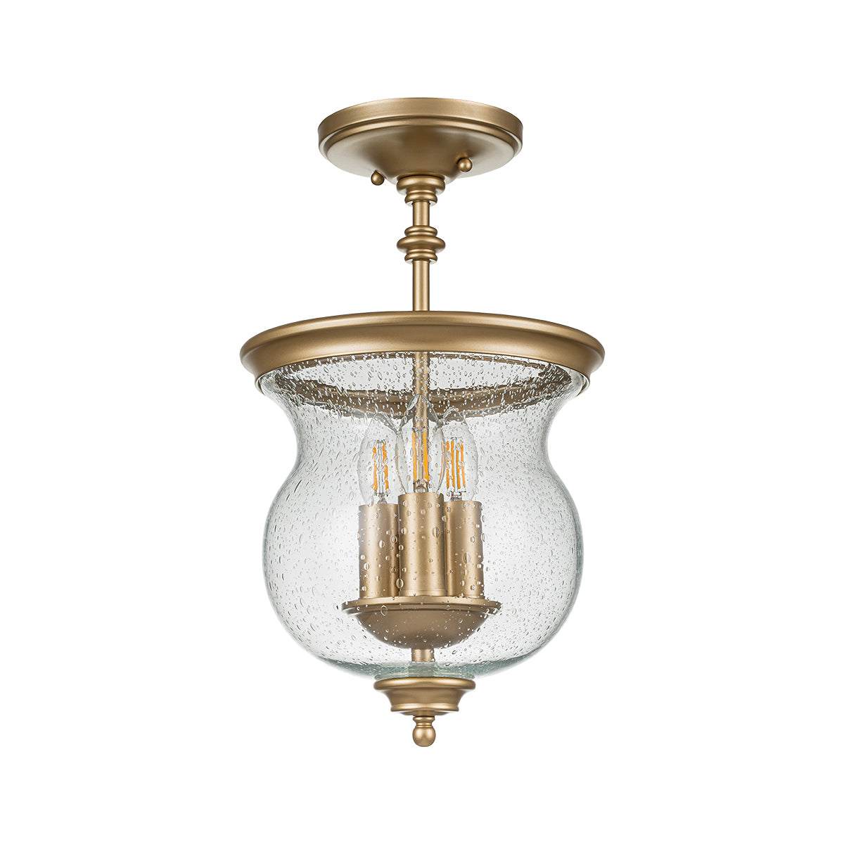 Feiss Ceiling Semi-Flush from the Pickering Lane range. Pickering Lane 3lt Semi-Flush - Painted Natural Brass Product Code = FE-PICKERING-LANE-SF-PNBR
