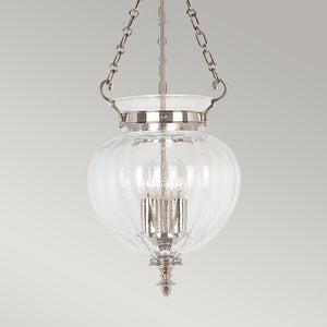 Elstead Lighting Pendant from the Finsbury Park range. Finsbury Park 3 Light Medium Pendant Product Code = FP-P-M-POL-NCKL
