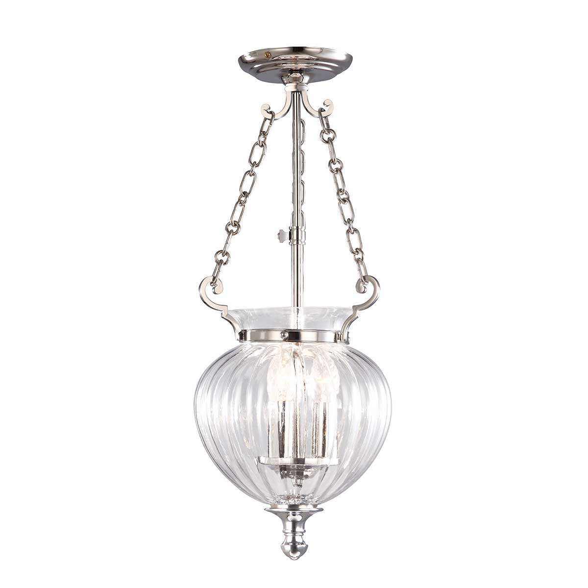 Elstead Lighting Pendant from the Finsbury Park range. Finsbury Park 3 Light small Pendant Product Code = FP-P-S-POL-NCKL