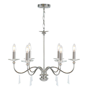 Elstead Lighting Chandelier from the Finsbury Park range. Finsbury Park 6 Light Chandelier Product Code = FP6-POL-NICKEL
