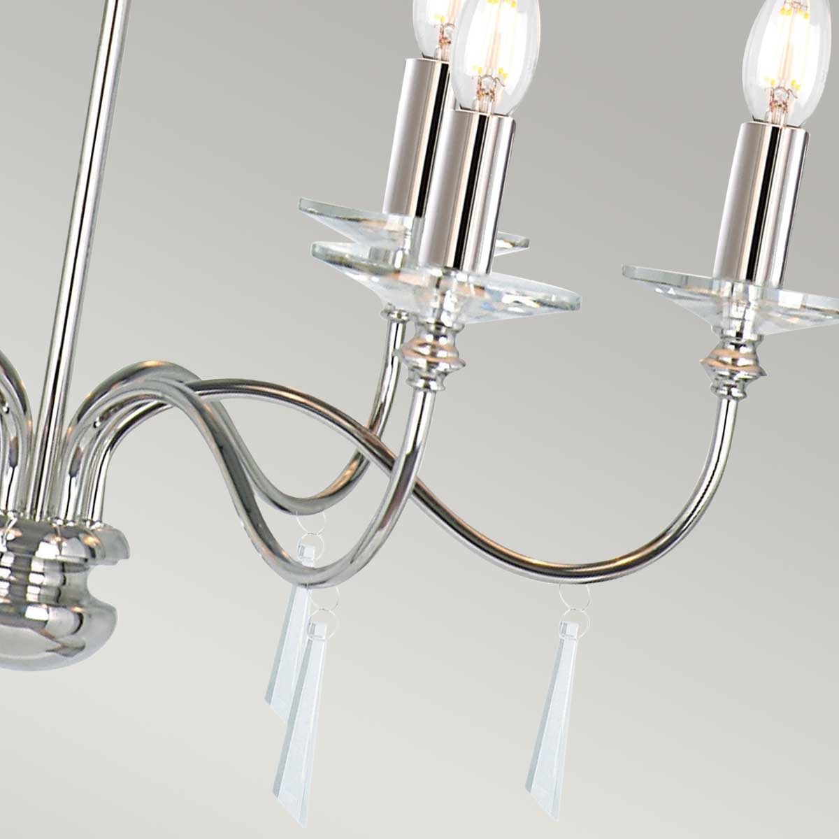 Elstead Lighting Chandelier from the Finsbury Park range. Finsbury Park 6 Light Chandelier Product Code = FP6-POL-NICKEL