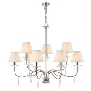Elstead Lighting Chandelier from the Finsbury Park range. Finsbury Park 9 Light Chandelier Product Code = FP9-POL-NICKEL