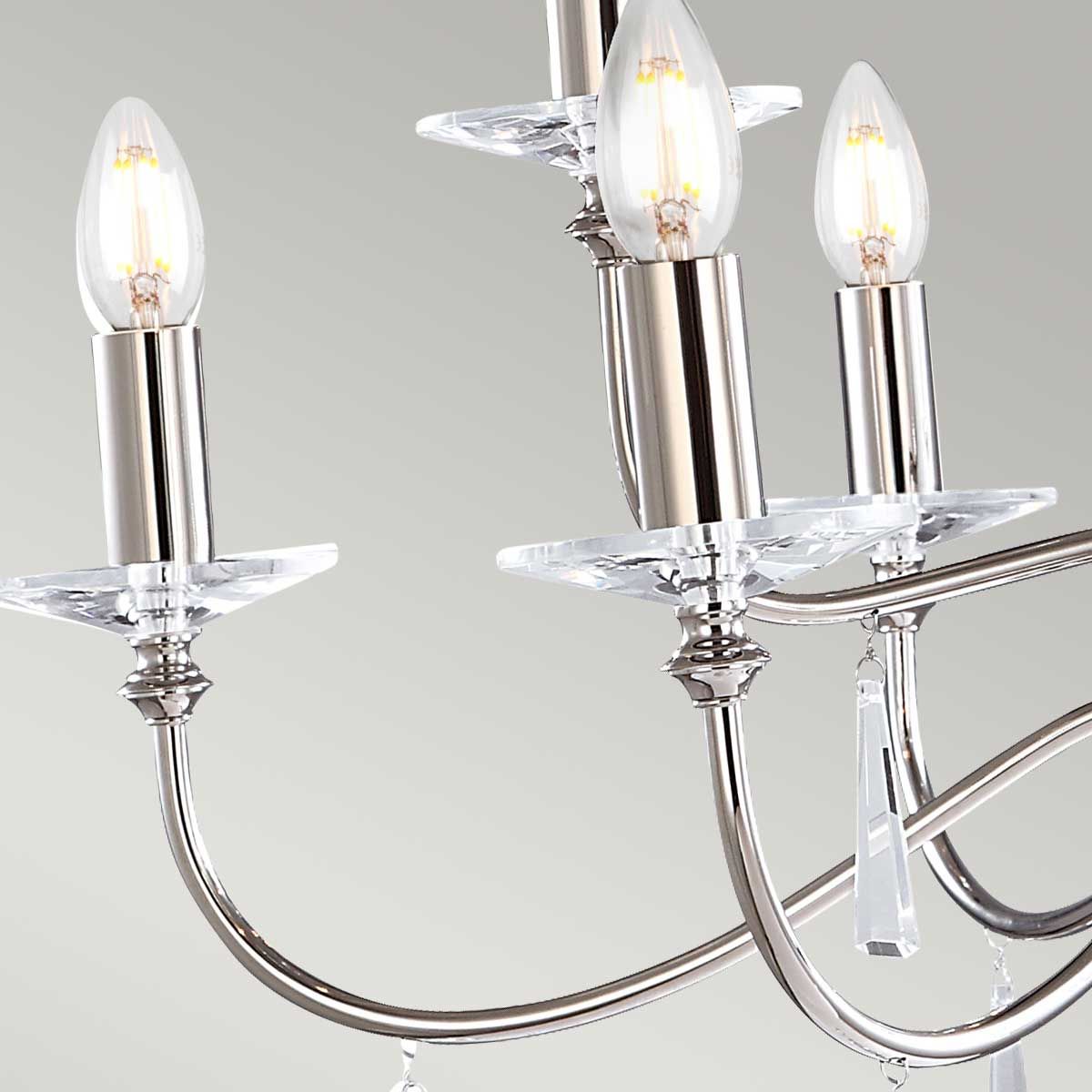 Elstead Lighting Chandelier from the Finsbury Park range. Finsbury Park 9 Light Chandelier – SKU FP9-POL-NICKEL