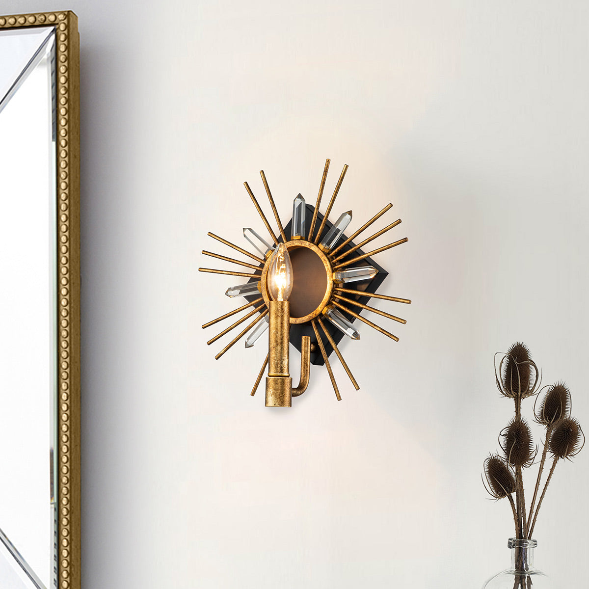 Gilded Nola Wall Light from the Sun King range. Sun King 1lt Wall Light - Gold Leaf Product Code = GN-SUN-KING-1-G