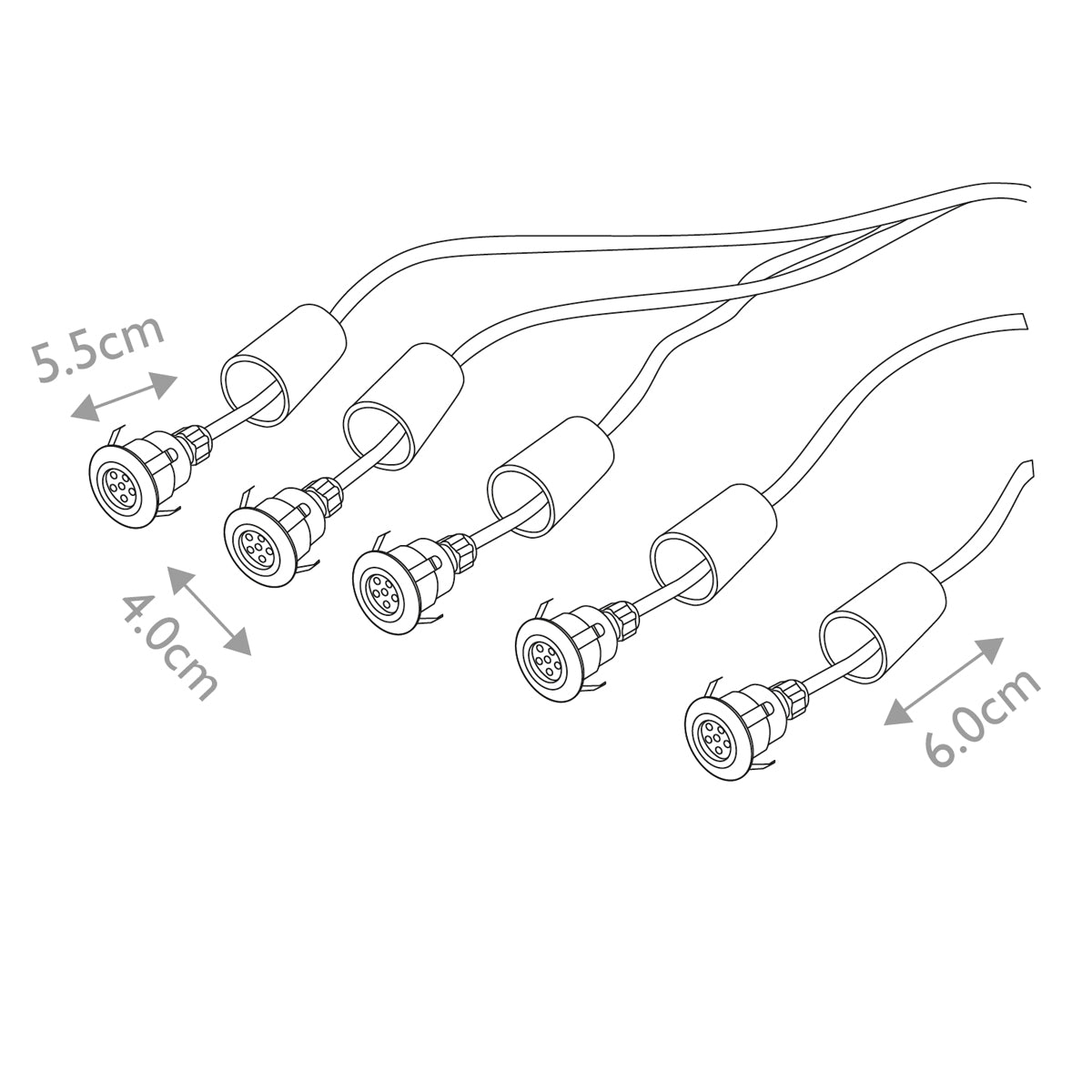 Garden Zone Spot Lights from the Derwent range. Derwent 5 x Deck/garden light with 6m cable and 12V Transformer Product Code = GZCC-DERWENT-5