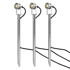 Garden Zone Spot Lights from the Spennymoor range. Spennymoor Starter kit including 3 x 12V Spotlights, 3 x Poles, 6m cable & 12V Transformer Product Code = GZCC-SPENNYMOOR-3P