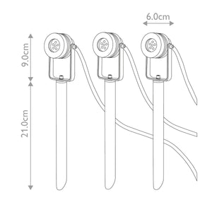Garden Zone Spot Lights from the Spennymoor range. Spennymoor Starter kit including 3 x 12V Spotlights, 3 x Spikes, 6m cable & 12V Transformer Product Code = GZCC-SPENNYMOOR-3S