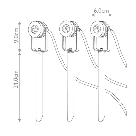 Garden Zone Spot Lights from the Spennymoor range. Spennymoor Starter kit including 3 x 12V Spotlights, 3 x Spikes, 6m cable & 12V Transformer Product Code = GZCC-SPENNYMOOR-3S