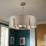 Magnalux HAD06SC Hadden 6 Light Satin Chrome with Taupe Shade Silver Inner product image - Endon Lighting from First Light Direct with great prices and fast UK delivery