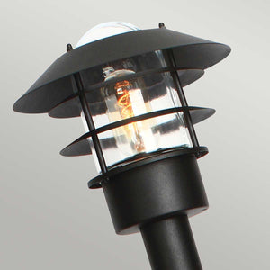 Elstead Lighting Bollard from the Helsingor range. Helsingor 1 Light Bollard Lantern Product Code = HELSINGOR-BOL-BK