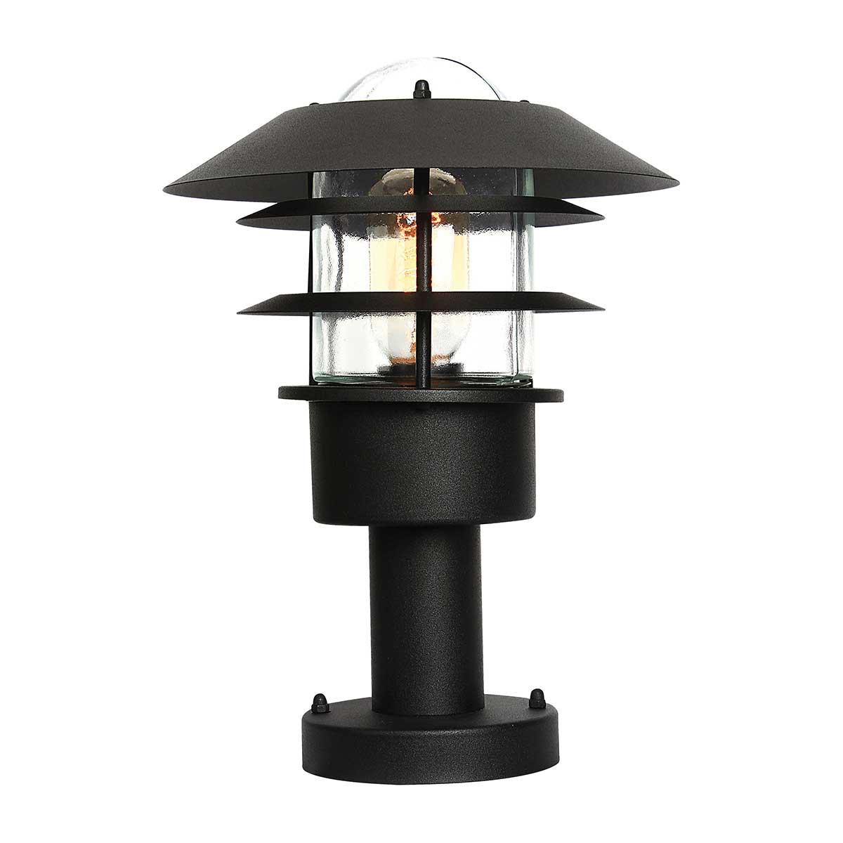 Elstead Lighting Pedestal Lantern from the Helsingor range. Helsingor 1 Light Pedestal Lantern Product Code = HELSINGOR-PED-BK