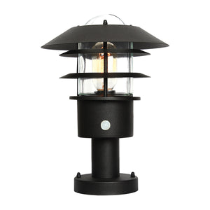 Elstead Lighting Pedestal Lantern from the Helsingor range. Helsingor 1 Light PIR Pedestal Lantern Product Code = HELSINGOR-PIR-PED-BK