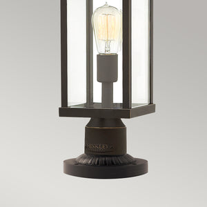 Hinkley Pedestal Lantern from the Manhattan range. Manhattan 1 Light Pedestal Product Code = HK-MANHATTAN3-M
