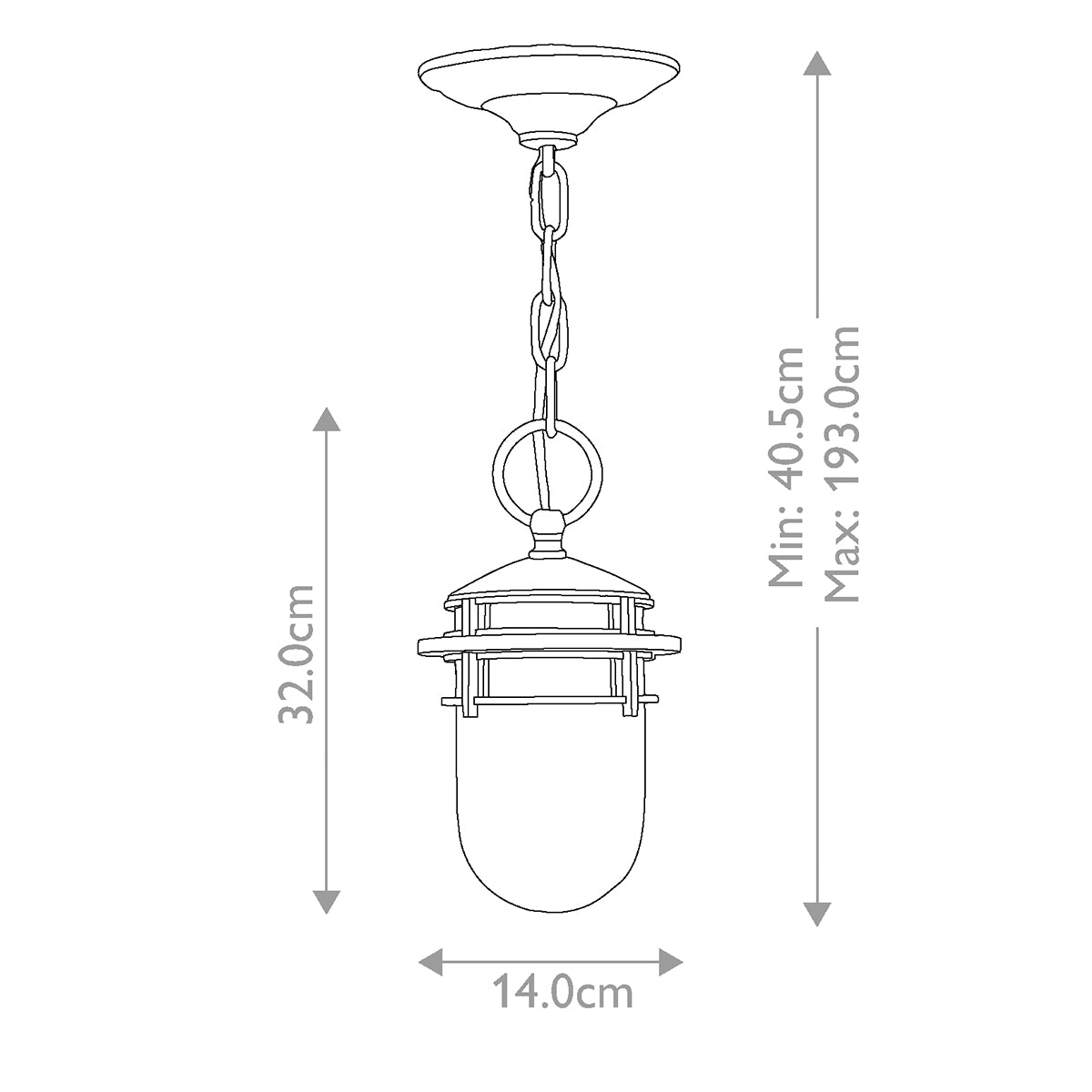 Hinkley Outdoor Hanging from the Reef range. Reef 1 Light Chain Lantern - Hematite Product Code = HK-REEF8-HE
