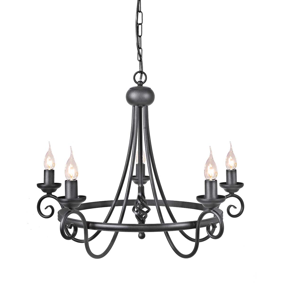Elstead Lighting Chandelier from the Harlech range. Harlech 5 Light Chandelier - Black  Product Code = HR5-BLACK