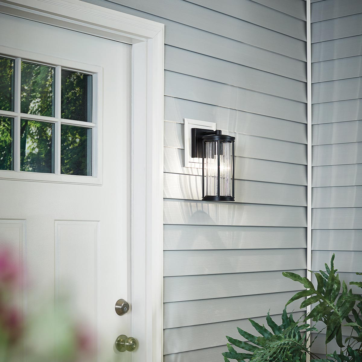 Kichler Outdoor Wall Light from the Barras range. Barras 1 Light Small Wall Lantern – SKU KL-BARRAS2-S-BK