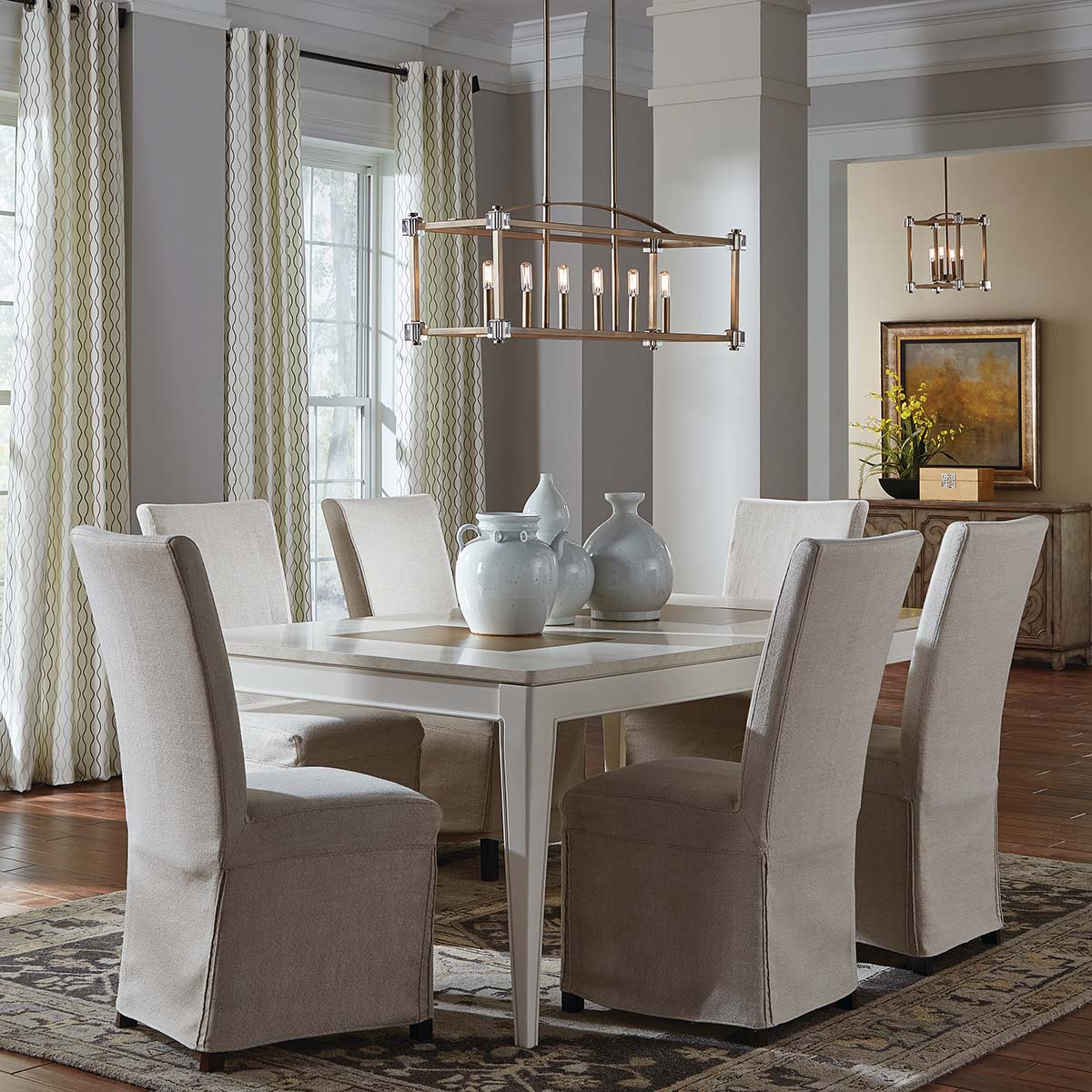 Kichler Chandelier from the Cayden range. Cayden 6 Light Linear Chandelier  Product Code = KL-CAYDEN-ISLE