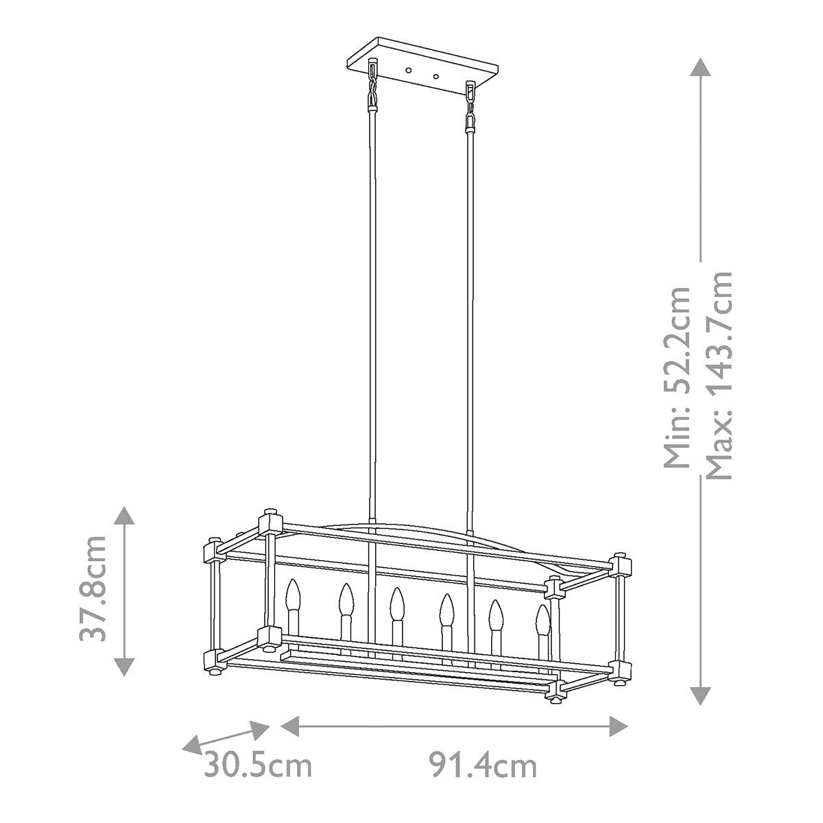 Kichler Chandelier from the Cayden range. Cayden 6 Light Linear Chandelier  Product Code = KL-CAYDEN-ISLE