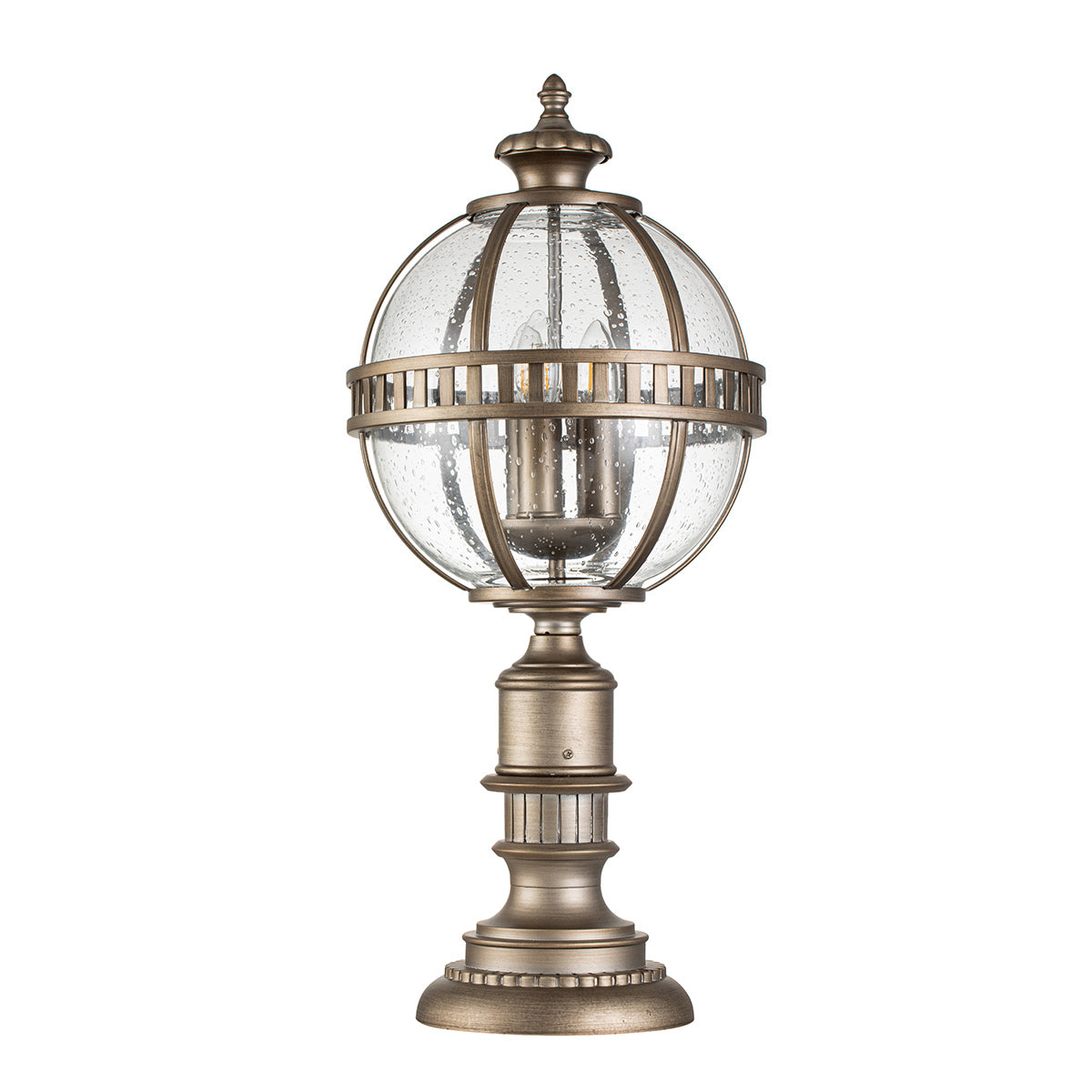 Kichler Pedestal Lantern from the Halleron range. Halleron 3 Light Pedestal Lantern Product Code = KL-HALLERON-3M-BU
