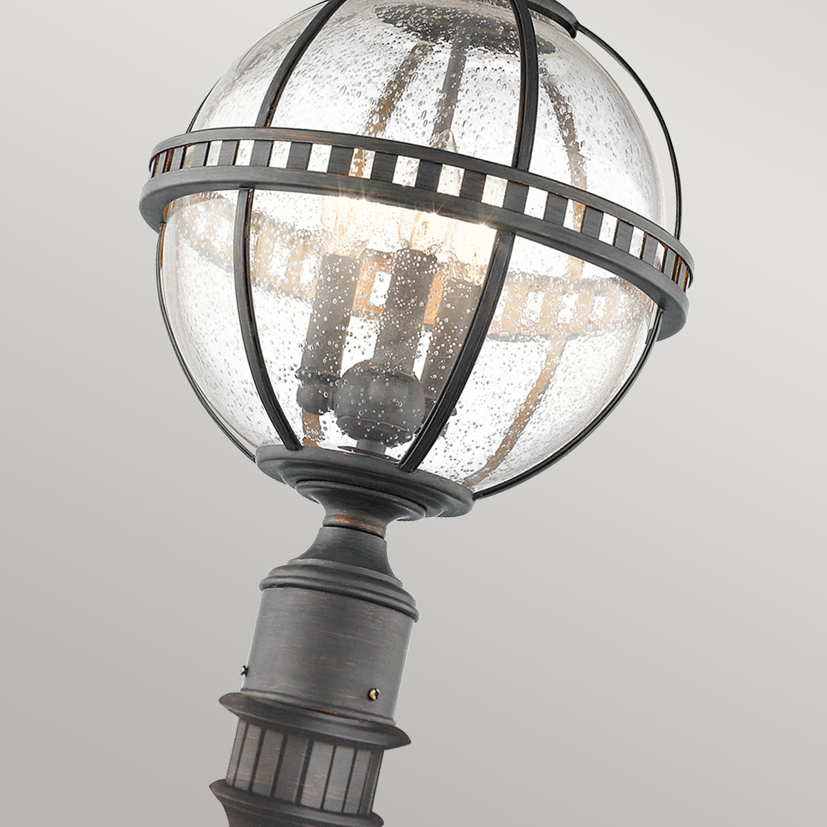 Kichler Pedestal Lantern from the Halleron range. Halleron 3 Light Pedestal Lantern Product Code = KL-HALLERON-3M