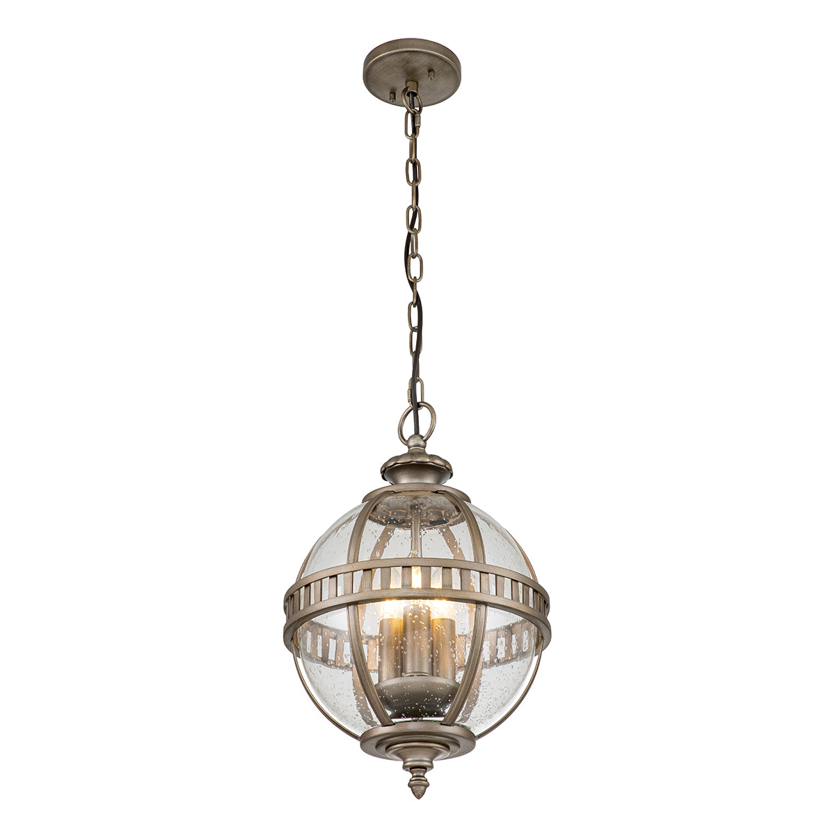 Kichler Outdoor Hanging from the Halleron range. Halleron 3 Light Chain Lantern  Product Code = KL-HALLERON-8M-BU
