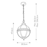 Kichler Outdoor Hanging from the Halleron range. Halleron 3 Light Chain Lantern – SKU KL-HALLERON-8M-BU