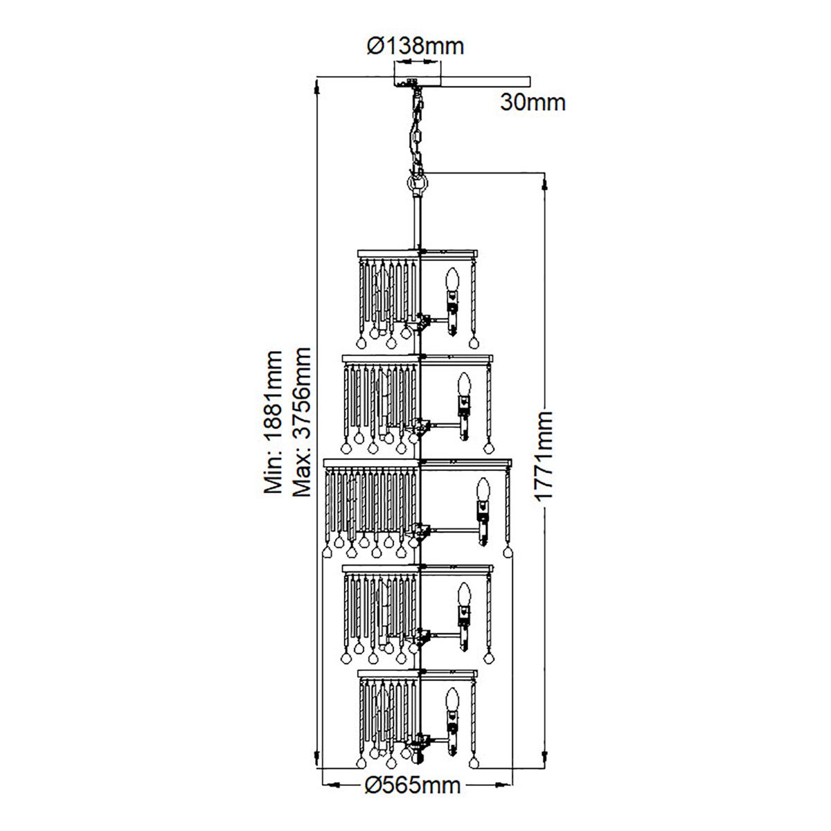 Kichler Chandelier from the Piper range. Piper 18 Light Chandelier/ Pendant – SKU KL-PIPER-18P-PC