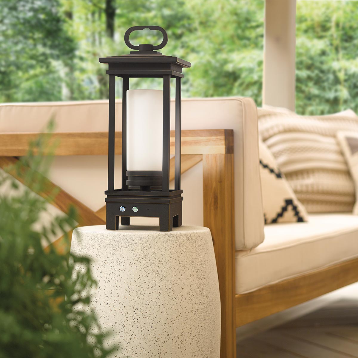 Kichler Bluetooth Lantern from the South Hope range. South Hope Portable Bluetooth Speaker Lantern - UK Plug Product Code = KL-SOUTH-HOPE-BT-A-OZ