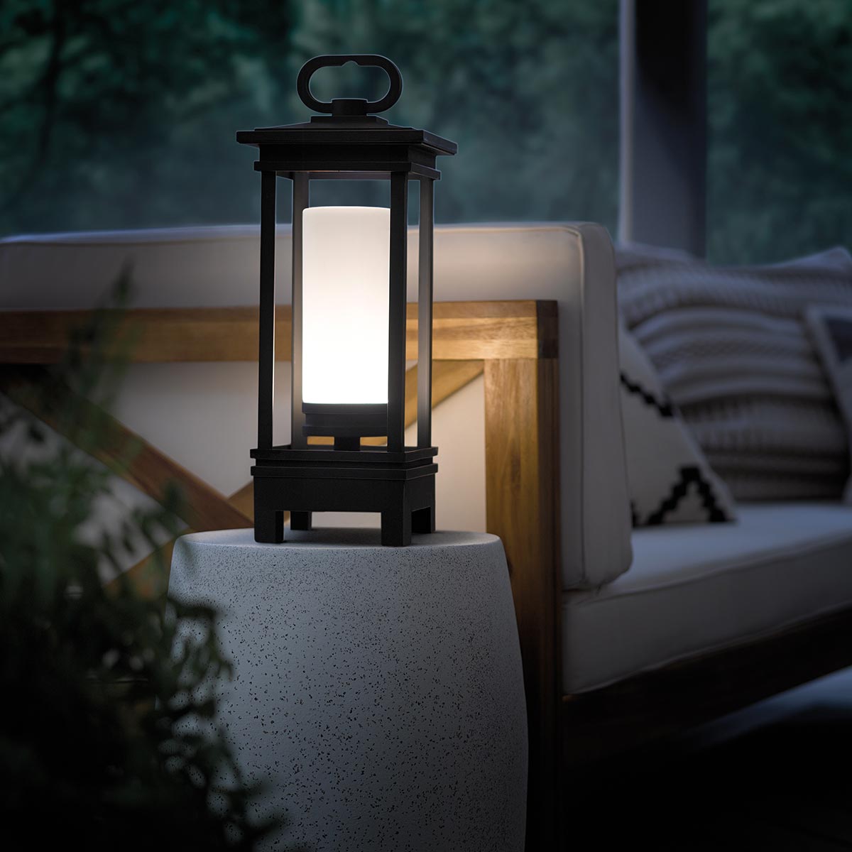 Kichler Bluetooth Lantern from the South Hope range. South Hope Portable Bluetooth Speaker Lantern - UK Plug Product Code = KL-SOUTH-HOPE-BT-A-OZ