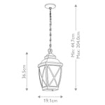 Kichler Outdoor Hanging from the Tangier range. Tangier 1 Light Medium 7.5" Chain Lantern – SKU KL-TANGIER8-M