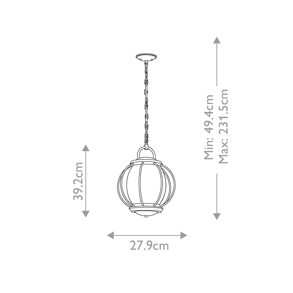 Kichler Outdoor Hanging from the Vandalia range. Vandalia 1 Light Medium Chain Lantern – SKU KL-VANDALIA8-M
