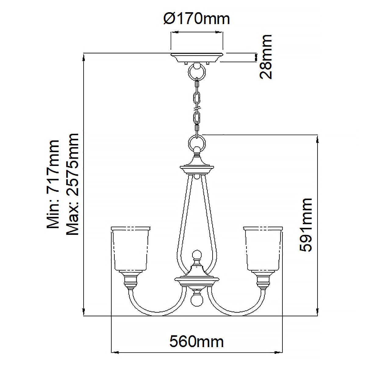 Kichler Chandelier from the Waverly range. Waverly 3 Light Chandelier – SKU KL-WAVERLY3-CLP