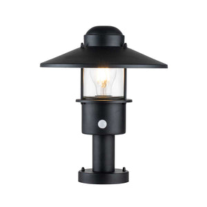 Elstead Lighting Pedestal Lantern from the Klampenborg range. Klampenborg 1 Light Pedestal with PIR Product Code = KLAMPENBORG-PED-PIR-BK