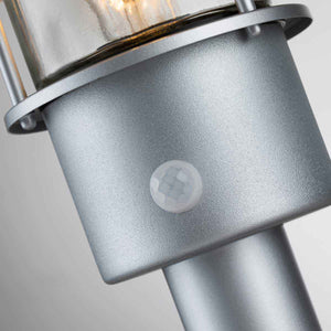 Elstead Lighting Pedestal Lantern from the Klampenborg range. Klampenborg 1 Light Pedestal with PIR Product Code = KLAMPENBORG-PED-PIR-SIL