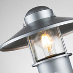 Elstead Lighting Pedestal Lantern from the Klampenborg range. Klampenborg 1 Light Pedestal with PIR Product Code = KLAMPENBORG-PED-PIR-SIL
