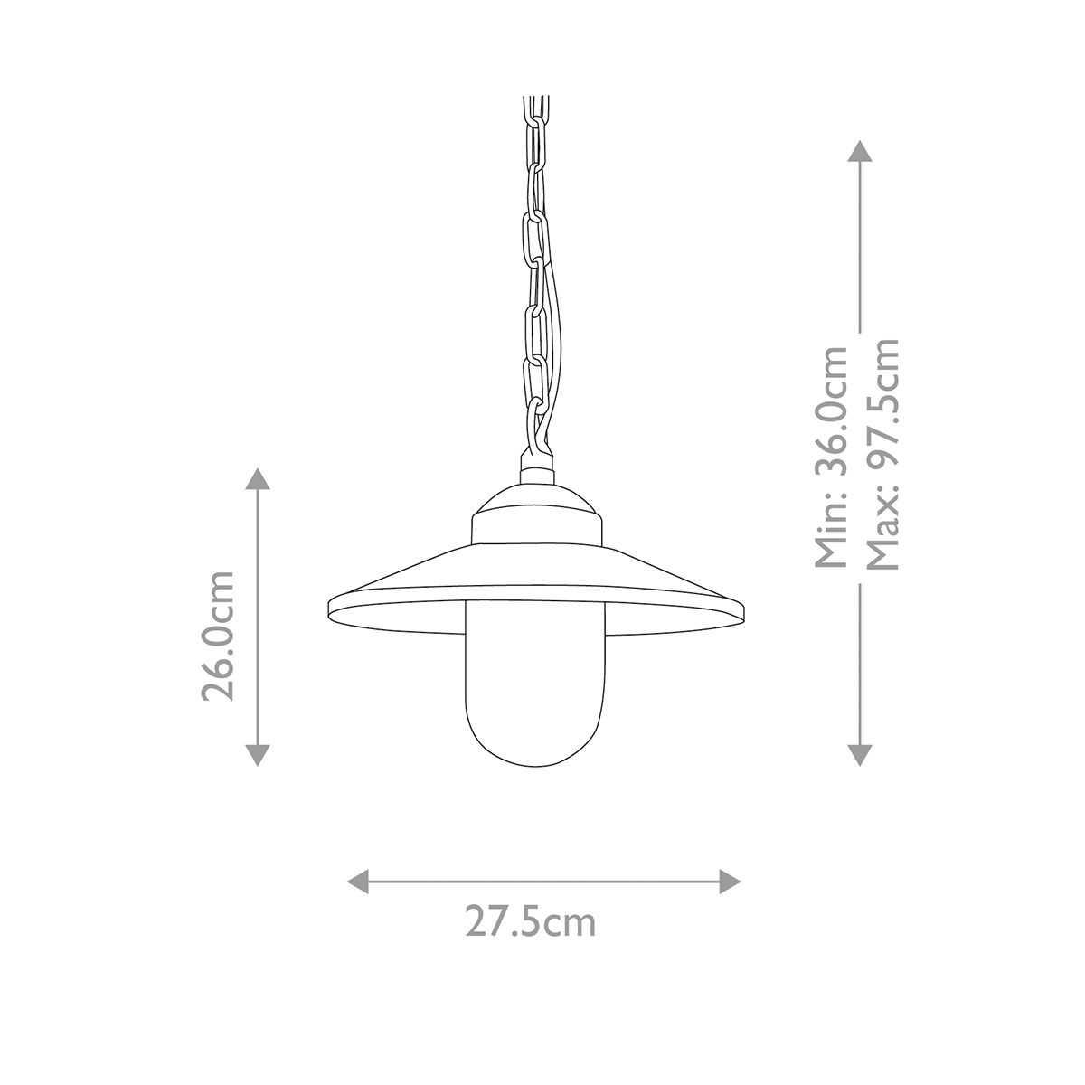 Elstead Lighting Outdoor Hanging from the Klampenborg range. Klampenborg 1 Light Chain Lantern – SKU KLAMPENBORG8-BK