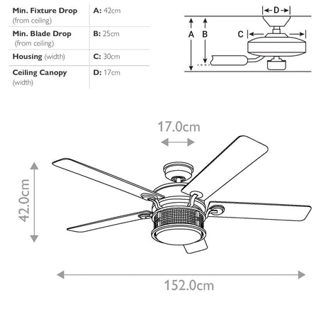 Kichler Ceiling Fan Ahrendale - 60in / 152cm Fan - Anvil Iron part Number = KLF-AHRENDALE-60-AVI