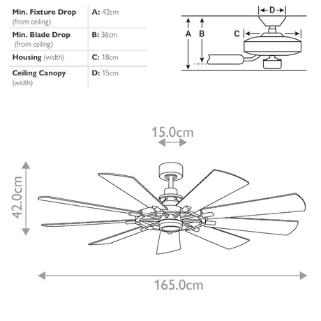 Kichler Ceiling Fan Gentry - 65in / 165cm Fan - Weathered Zinc part Number = KLF-GENTRY-65-WZ