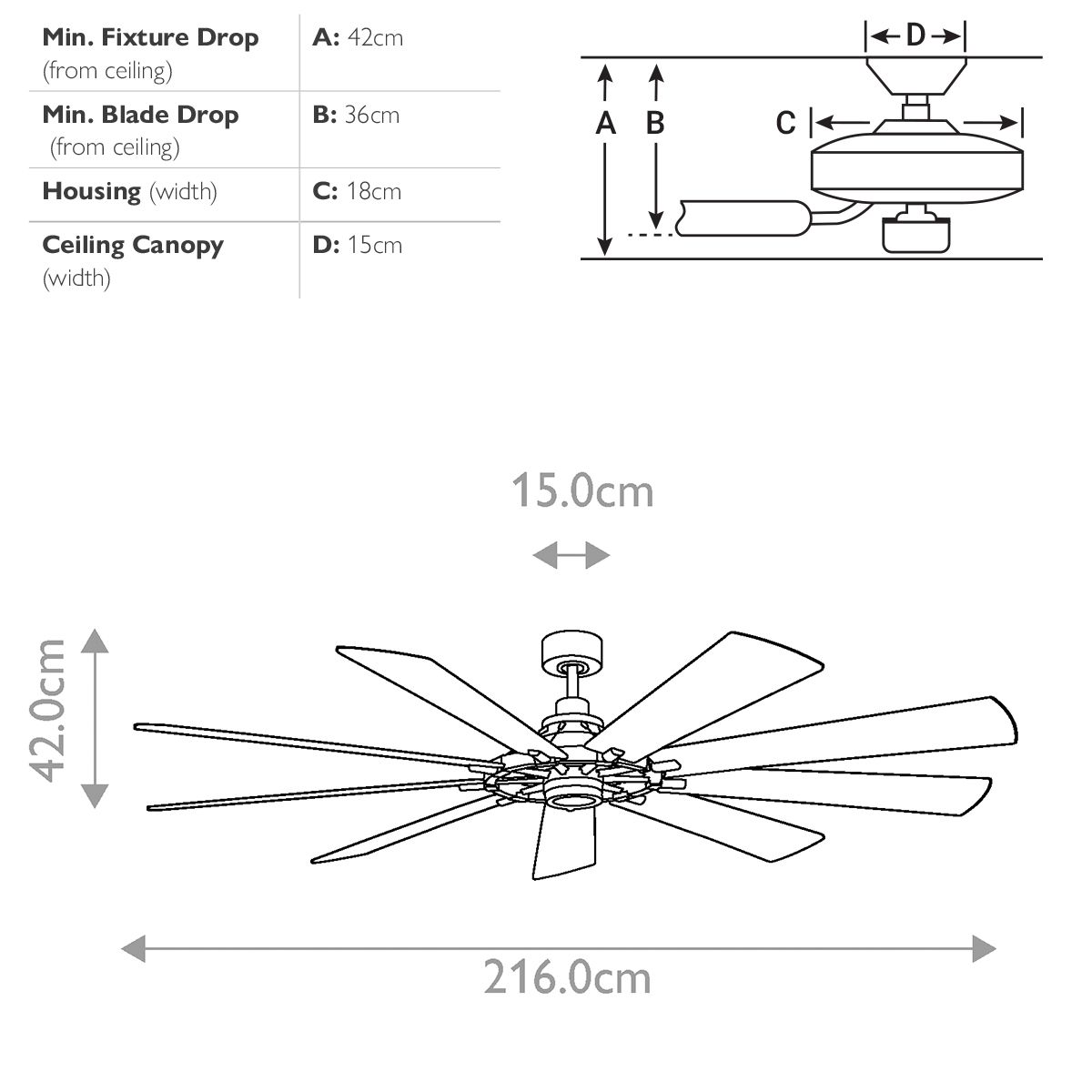 Kichler Ceiling Fan Gentry XL - 85in / 216cm Fan - Weathered Zinc part Number = KLF-GENTRY-85-WZ
