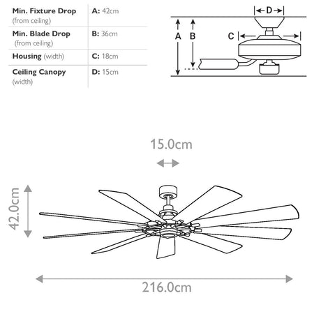 Kichler Ceiling Fan Gentry XL - 85in / 216cm Fan - Weathered Zinc part Number = KLF-GENTRY-85-WZ