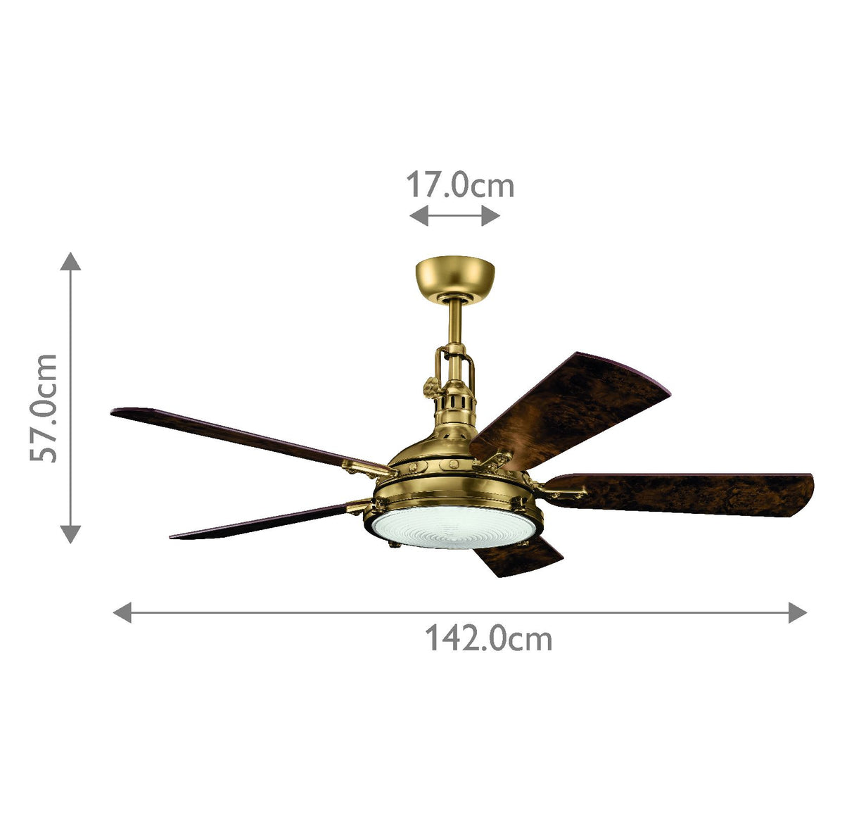 Kichler Ceiling Fan Hatteras Bay - 56in / 142cm Fan - Burnished Antique Brass part Number = KLF-HATTERAS-BAY-56-BAB