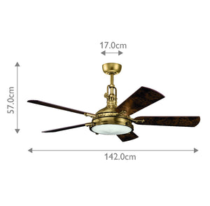 Kichler Ceiling Fan Hatteras Bay - 56in / 142cm Fan - Burnished Antique Brass part Number = KLF-HATTERAS-BAY-56-BAB
