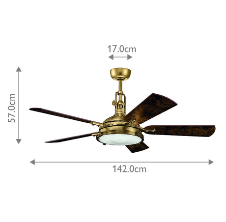 Kichler Ceiling Fan Hatteras Bay - 56in / 142cm Fan - Burnished Antique Brass part Number = KLF-HATTERAS-BAY-56-BAB