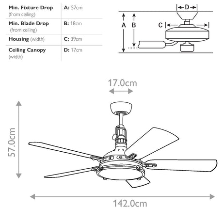 Kichler Ceiling Fan Hatteras Bay - 56in / 142cm Fan - Burnished Antique Brass part Number = KLF-HATTERAS-BAY-56-BAB
